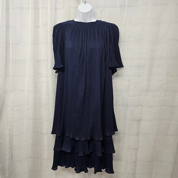 Vintage Risa Ann Navy Blue Dress Retro Layered Crinkle Shift 16.5 - Picture 12 of 12